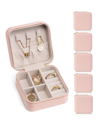Vlando Travel Jewelry Box, Small Jewelry Travel Organizer Case for Girls Women - Pink*6 pack
