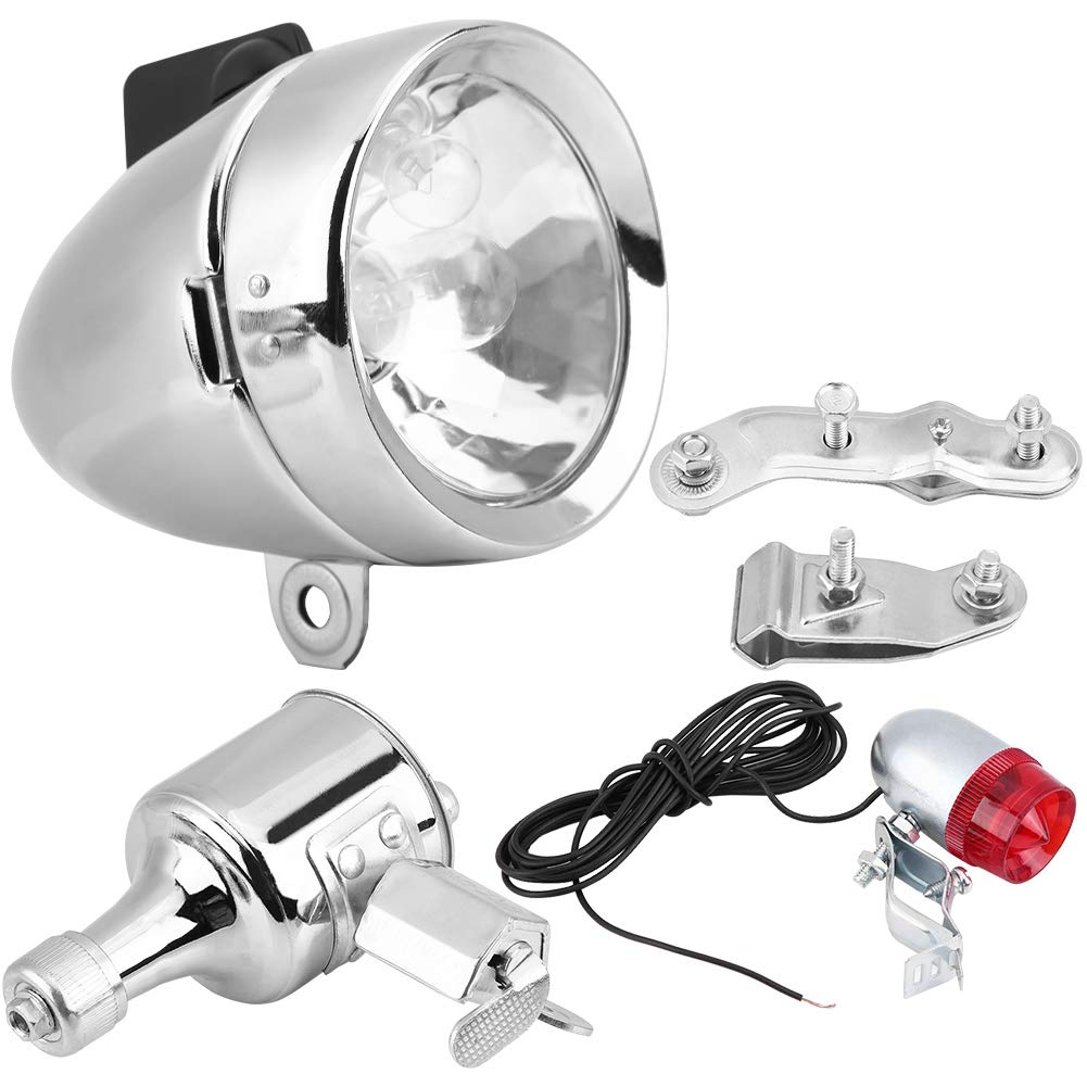 Bike Motorized Bike Headlight Tail Light Friction Generator Dynamo, Universal 12V 6W BMX Bike Headlight and Rear Light Friction Generating Electricity, Waterproof Bicycle Head Tail Lamp Dynamo Light