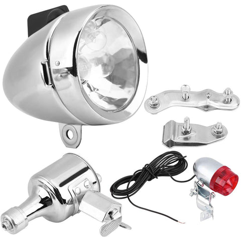 Bike Motorized Bike Headlight Tail Light Friction Generator Dynamo, Universal 12V 6W BMX Bike Headlight and Rear Light Friction Generating Electricity, Waterproof Bicycle Head Tail Lamp Dynamo Light