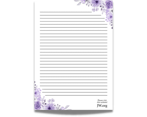 JW Letter Writing A4 Pad Stationery Paper Lined Gift Notepad Writing Sheets (Purple Flowers)