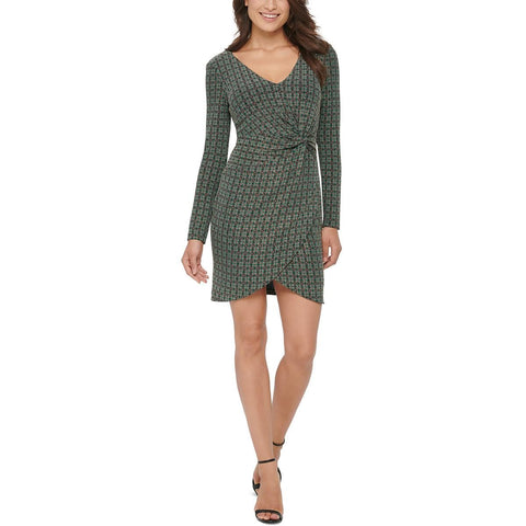 GUESS womens Faux Wrap Metallic Longsleeve DressDress, Emerald Multi, 14