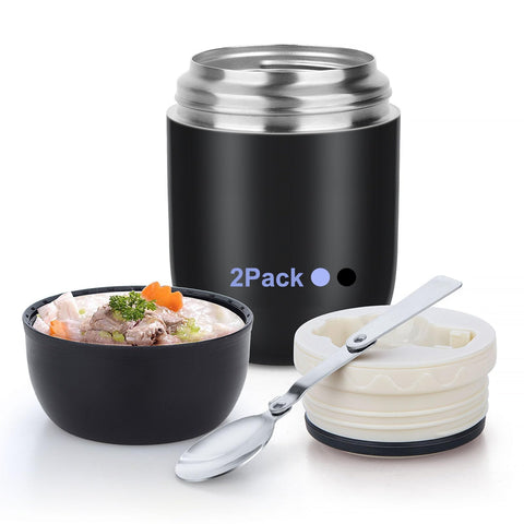 2 Piece Hot Food Jar for Kids Adult- 16oz Wide Mouth Insulated Food Soup Thermos Stainless Vacuum Lunch Container with Folding Spoon