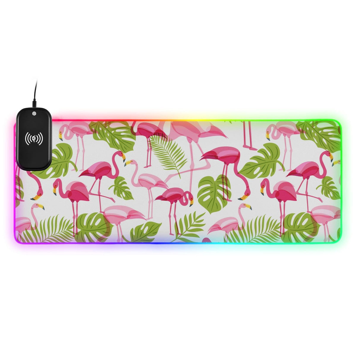 Flamingo Wireless Charging Mouse Pad for Mobile Phone Extra Large Gaming Mousepad with 13 Lighting Modes Mouse Mat for Gaming MacBook PC Laptop Desk Office Home