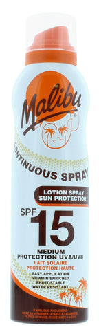 Malibu Sun SPF 15 Continuous Lotion Spray Sunscreen, Vitamin Enriched, Water Resistant, 175ml