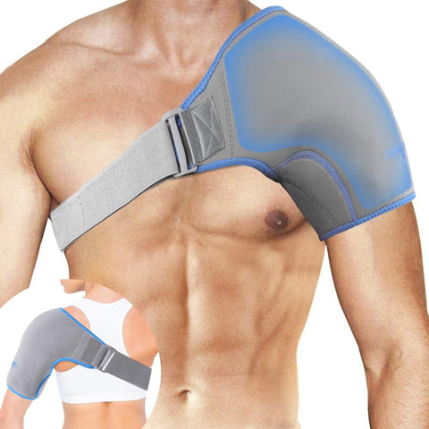 NEWGO Shoulder Ice Pack Rotator Cuff Cold Therapy, Reusable Ice Pack Wrap Shoulder Cold Pack for Shoulder Pain Relief, Recovery After Surgery - Fits Chest Circumference 30" to 45.7" Gray (M)