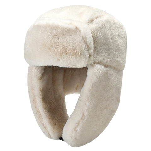 RRiody Woman Warm Trapper Hat - Winter Fur Russian Hats with Earflap, Thick Bomber Cap for Ski Hunting, White, Large