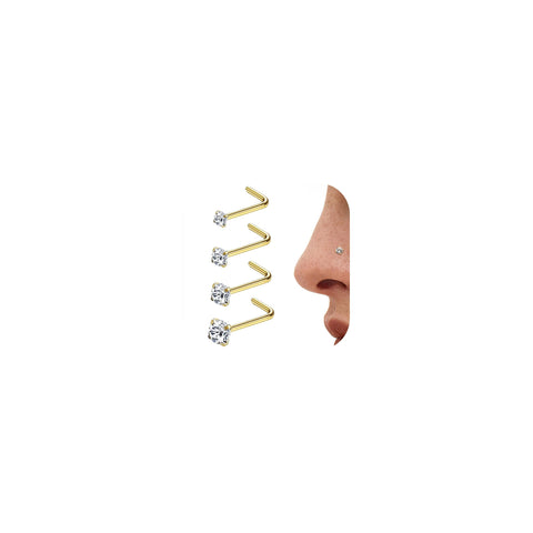 Diamday 4Pcs 20G Nose Studs Rings L Shaped Stainless Steel Straight Corkscrew Curved Nose Ring Hypoallergenic Nostril Piercing Body Jewelry for Women Men 1.5mm 2mm 2.5mm 3mm Gold