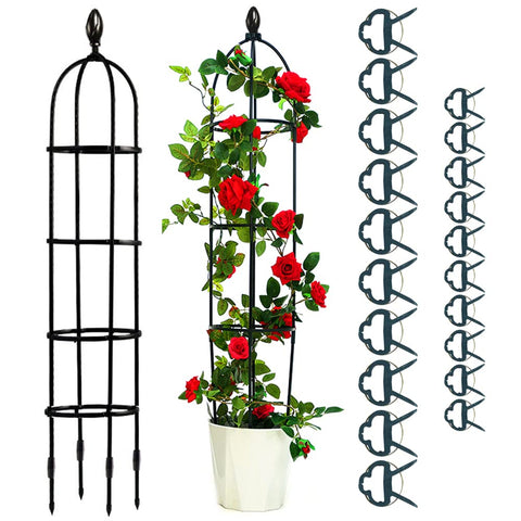 mwellewm Garden Trellis for Climbing Plants Outdoor Obelisk 6ft with 20 Pcs Trellis Clips