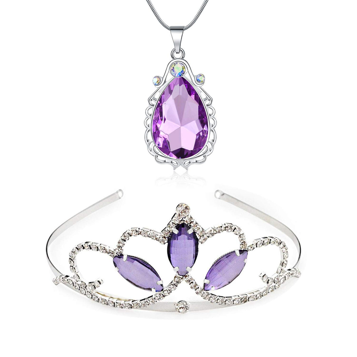 hengkaixuan Princess Costume Sofia Tiara and Magic Amulet Waterdrop Pendant Necklace Set for Girls Birthday/Christmas