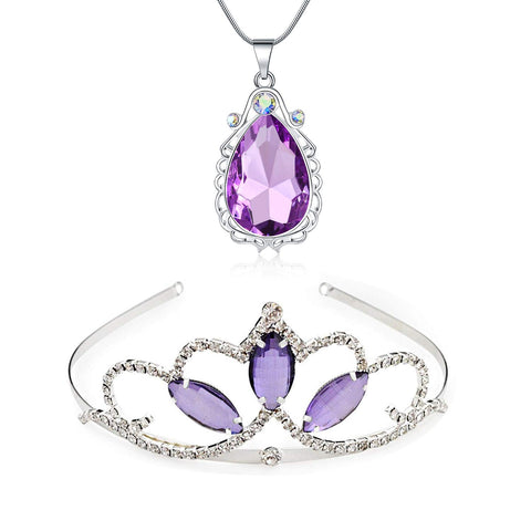 hengkaixuan Princess Costume Sofia Tiara and Magic Amulet Waterdrop Pendant Necklace Set for Girls Birthday/Christmas