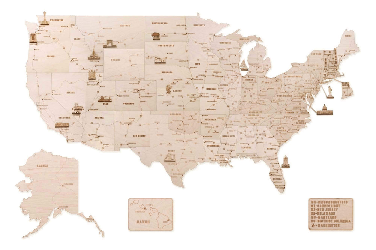 Wood Trick Wooden United States Map Kit for Wall - w/Landmarks Cities & Routes - Big - 52x32ÃƒÆ’Ã†â€™Ãƒâ€šÃ‚Â¢ÃƒÆ’Ã‚Â¢ÃƒÂ¢Ã¢â€šÂ¬Ã…Â¡Ãƒâ€šÃ‚Â¬ÃƒÆ’Ã¢â‚¬Å¡Ãƒâ€šÃ‚Â³ - Perfect Wood Gift for Travel Wedding & Decor - Very Detailed - 3D Wooden Puzzle Travel Map