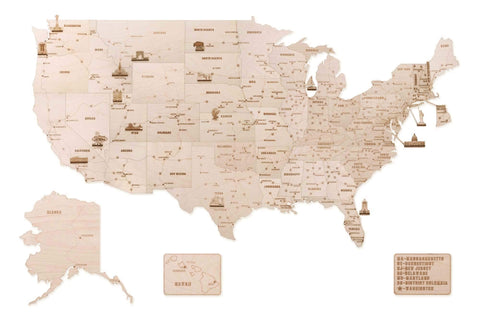 Wood Trick Wooden United States Map Kit for Wall - w/Landmarks Cities & Routes - Big - 52x32ÃƒÆ’Ã†â€™Ãƒâ€šÃ‚Â¢ÃƒÆ’Ã‚Â¢ÃƒÂ¢Ã¢â€šÂ¬Ã…Â¡Ãƒâ€šÃ‚Â¬ÃƒÆ’Ã¢â‚¬Å¡Ãƒâ€šÃ‚Â³ - Perfect Wood Gift for Travel Wedding & Decor - Very Detailed - 3D Wooden Puzzle Travel Map