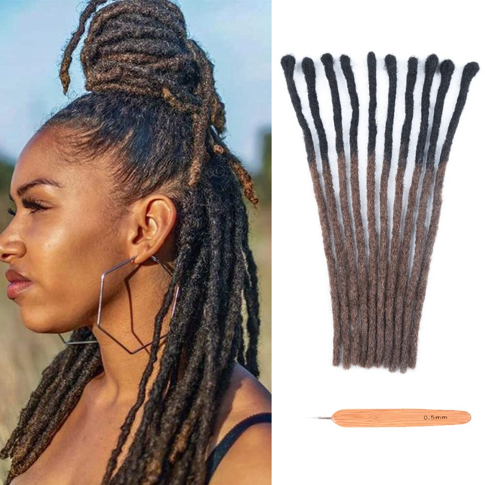 12 Inch Dreadlocks Extensions 10 Strands 0.6cm Thickness 100% Real Human Hair Dreadlock Extensions for Man/Women Can Be Dyed Bleached Curled and Twisted including Free Needles (10 Strands 1B/30, 12")