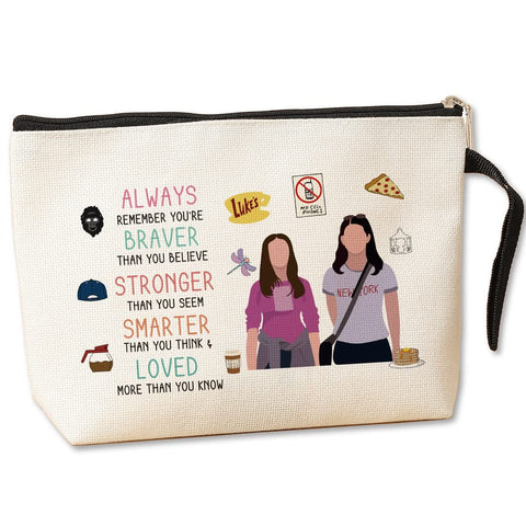 Makeup Bag Gil-more Girls TV Merchandise Luke Fans Gift Lorelai and Rory Fans Gift Luke Cosmetic Bag Inspirational Christmas Birthday Gifts for BFF Friends Mom Daughter Sister You Are Braver Stronger