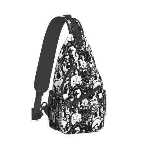 Yaemikoo Sling Backpack Crossbody Sling Bag Casual Chest Bags Travel Hiking Daypack Shoulder Bag for Women Men, Modern Black and White Art Prints Faces, One Size, Modern
