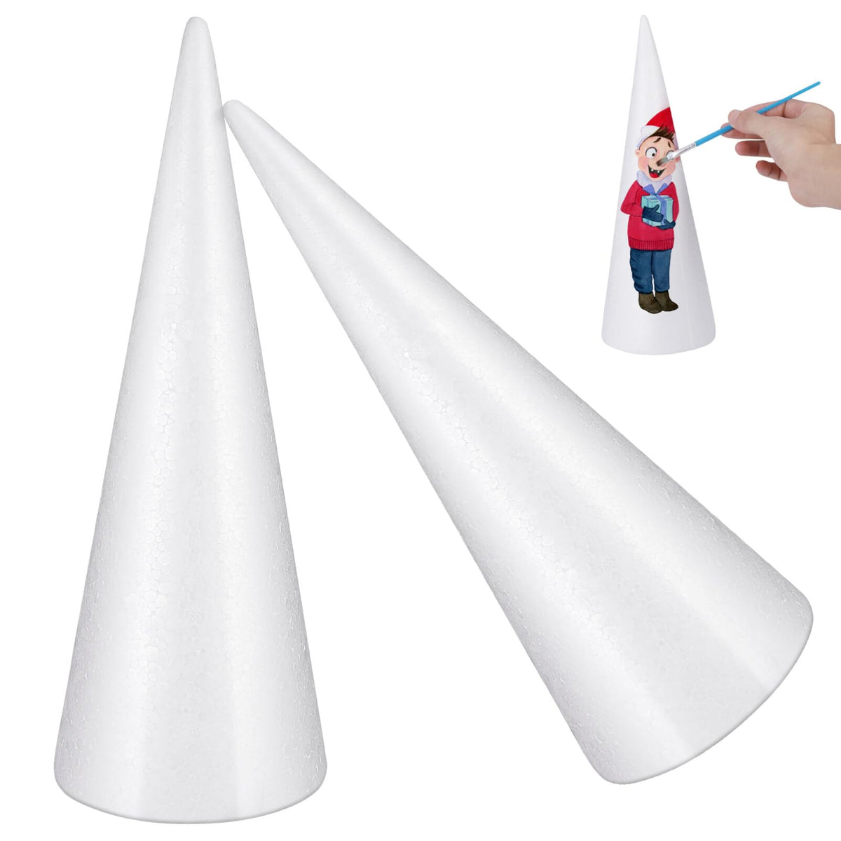 YARNOW Styrofoam Cone 12 Inch Tall 2 Pack Foam Cones, Foam Tree Cones for DIY Crafts, Christmas Tree Foam Cones (3.7 x 11.8 Inch, White) Craft Foam Cone Large
