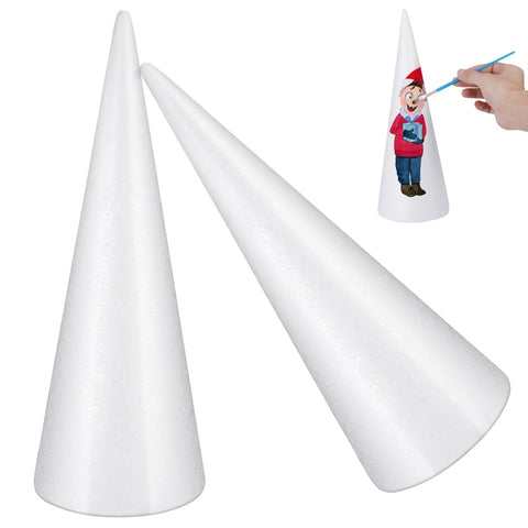 YARNOW Styrofoam Cone 12 Inch Tall 2 Pack Foam Cones, Foam Tree Cones for DIY Crafts, Christmas Tree Foam Cones (3.7 x 11.8 Inch, White) Craft Foam Cone Large