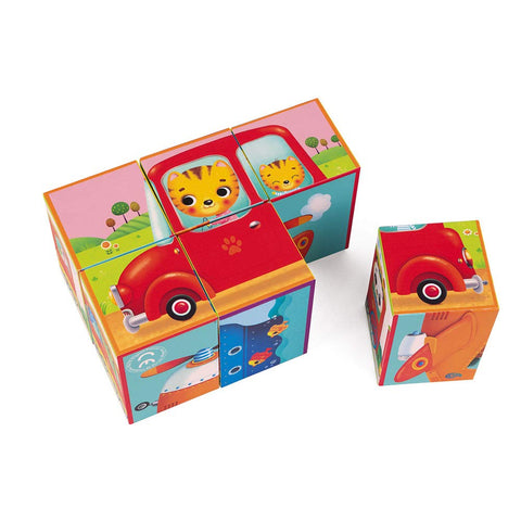 Janod J02734 Kubkid-6 Blocks-Vehicles, Multicolored for Ages 2+
