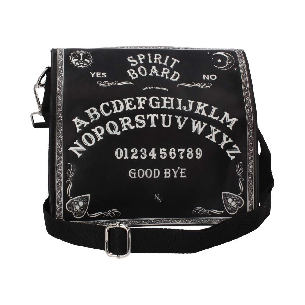 Nemesis Now Spirit Board Shoulder Bag 25cm, PU and Canvas, Black, Embossed Shoulder Tablet Bag, Classic Black and White Spirit Board Design, Spacious and Stylish, Comfortable Adjustable Strap