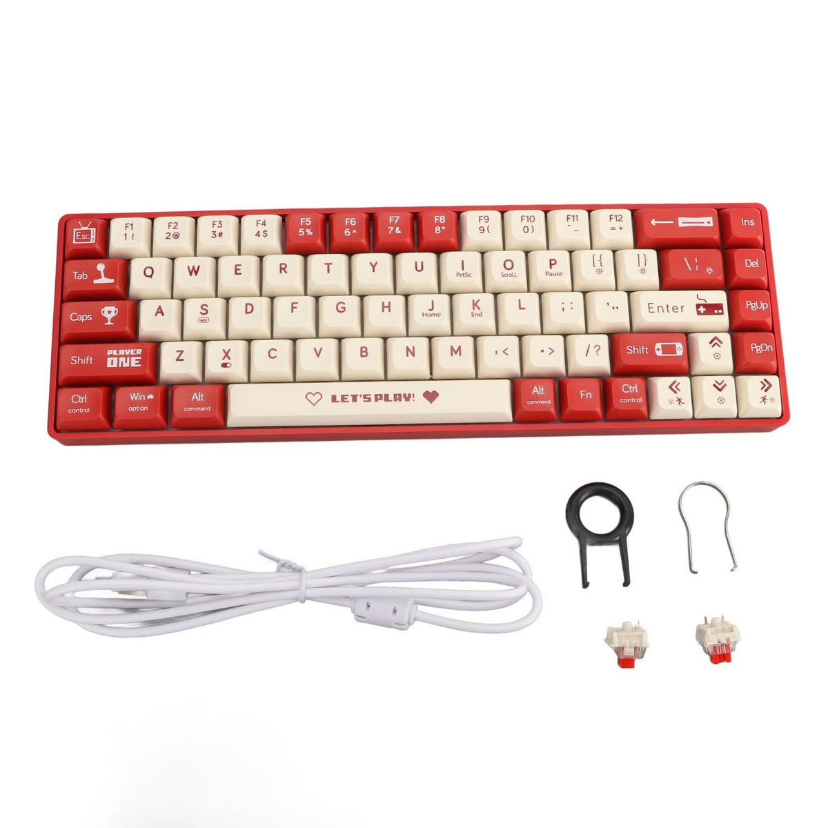 ciciglow Wired Keyboard, 68 Keys Hot Swappable Red Switch USB Mechanical Keyboard Dynamic Backlighting Gaming Keyboard for Type C Devices (Red and White)