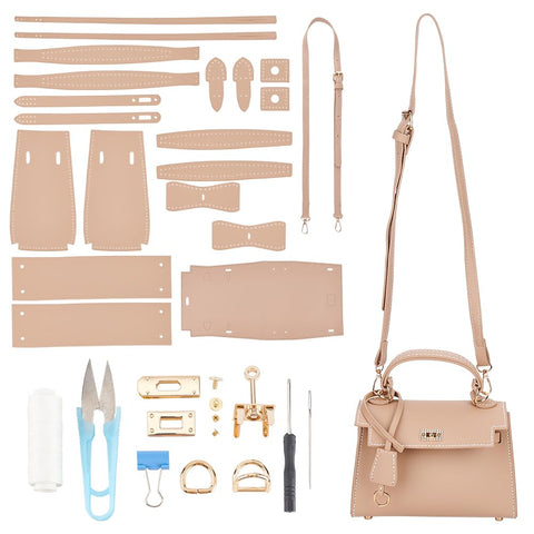 WADORN DIY Women Tote Handbag Making Kit, Imitation Leather Crossbody Shoulder Bag Sewing Set with Instruction Handmade Designer Bag Making Accessories Women Handicraft Gift, 8.4x2.9x5.9 Inch, Khaki