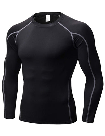 TOPTIE Men's Long Sleeve Fitted Compression Shirt, Cool Dry Base Layer for Men-Black with Grey-XL