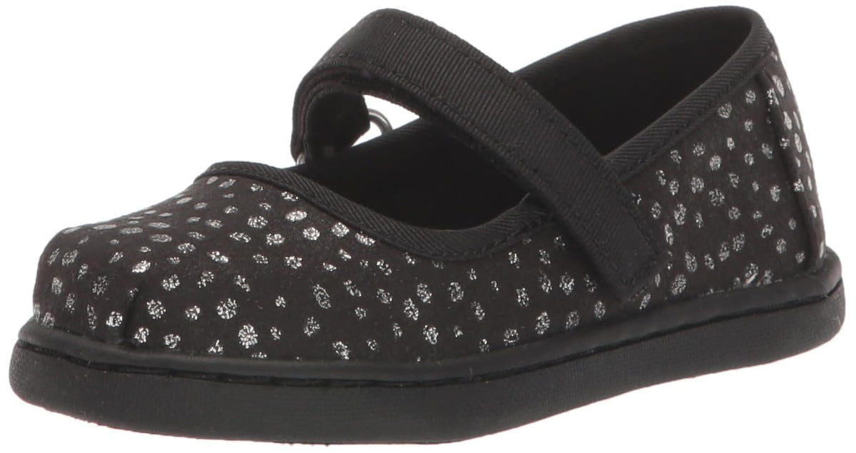 TOMS Girls Mary Jane Flat, Black Foil Dot Microfiber, 8 Toddler