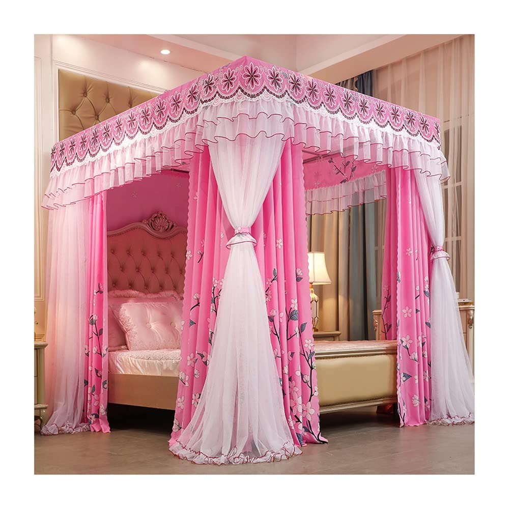 Bed Canopy For Twin Queen King, Princess Room Dustproof Blackout Double Bed Luxury Bed Curtain Mosquito Net (Color : Pink-1, Size : 200X220cm/79X87inch)