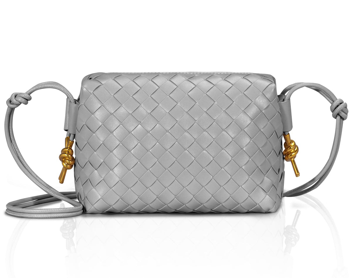 Woven Crossbody Bags for Women,Woven Purses Small Shuoulder Bag for Women Woven Leather Handbags Purses for Women (Grey)