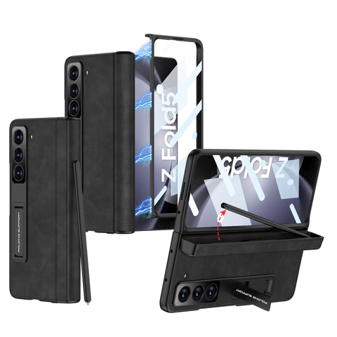 XIMAND for Samsung Galaxy Z Fold 5 Case with Magnetic Hinge Protection & Built-in Front Screen and Kicstand,Hidden S-Pen Slot and Frosted Slim Texture Case.(Black)