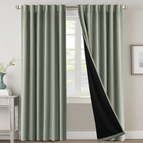 100% Blackout Curtains 2 Panels Full Light Blocking Thermal Insulated Curtains Drapes for Bedroom Living Room Back Tab/Rod Pocket Style with Black Liner (Sage,2x52"Wx84"L)