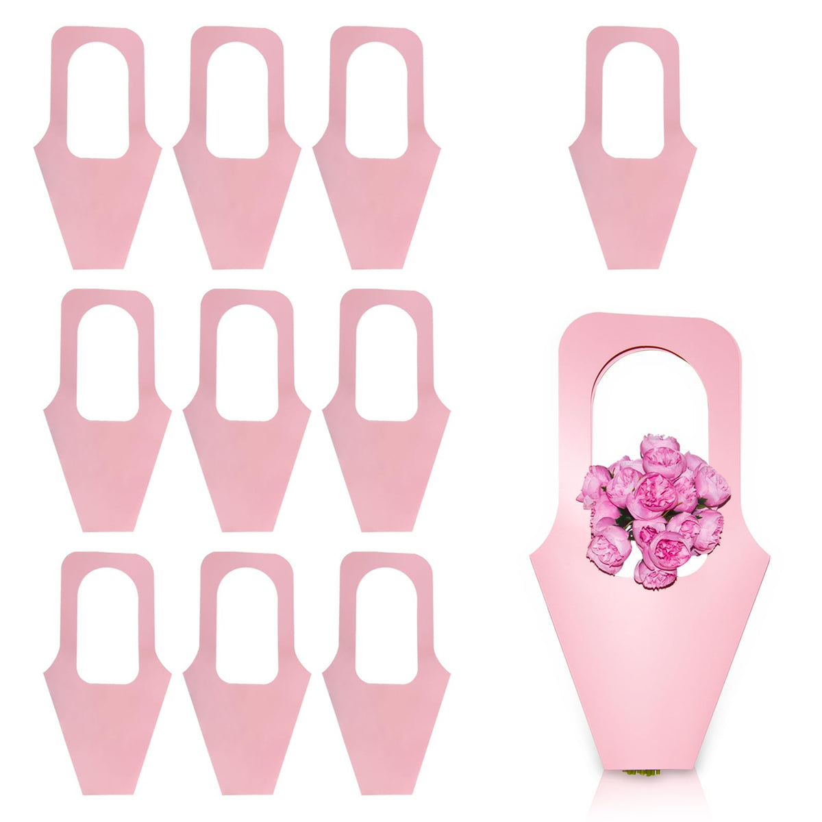 silllule 10 Pcs Pink Kraft Paper Flower Bouquet Wrapping Bags Bouquets Bags with Handle Floral Wrapping Paper for Bouquets Bags Flower Bag for Dating Wedding Valentine's Day Home Decoration