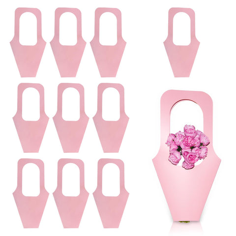 silllule 10 Pcs Pink Kraft Paper Flower Bouquet Wrapping Bags Bouquets Bags with Handle Floral Wrapping Paper for Bouquets Bags Flower Bag for Dating Wedding Valentine's Day Home Decoration