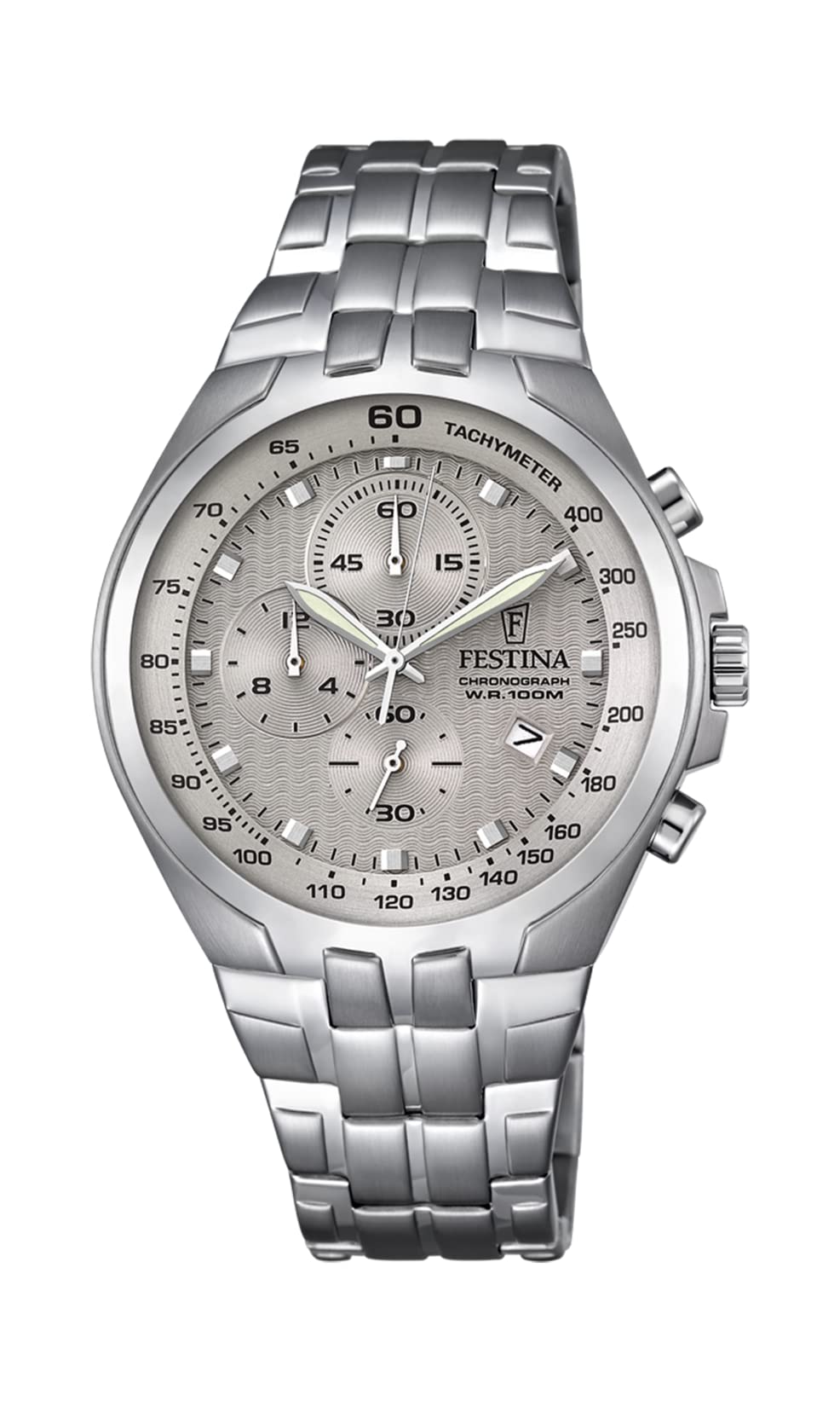Festina CHRONO Men's Quartz Watch with Beige Dial Chronograph Display and Silver Stainless Steel Bracelet F6843/2