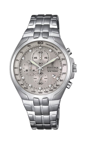 Festina CHRONO Men's Quartz Watch with Beige Dial Chronograph Display and Silver Stainless Steel Bracelet F6843/2