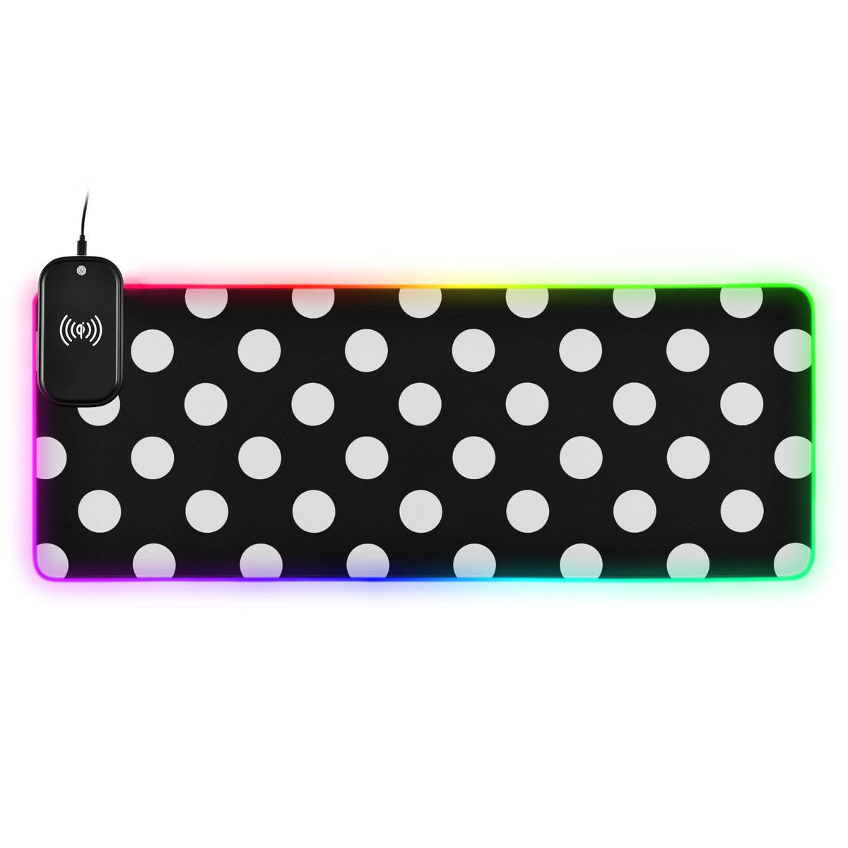 Black White Polka Dots Wireless Charging Mouse Pad for Mobile Phone Extra Large Gaming Mousepad with 13 Lighting Modes Extended Desk Mat for Gaming MacBook PC Laptop Desk Home Office