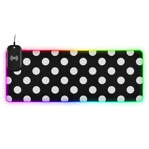 Black White Polka Dots Wireless Charging Mouse Pad for Mobile Phone Extra Large Gaming Mousepad with 13 Lighting Modes Extended Desk Mat for Gaming MacBook PC Laptop Desk Home Office