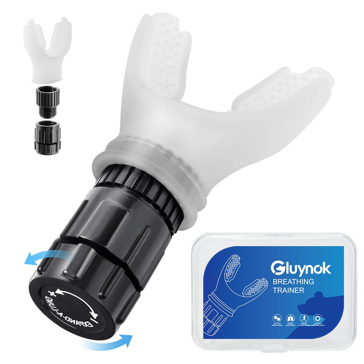 Gluynok Portable Respiratory Trainer-Exercise Device. Respiratory Muscle Training |Improve Breathing Capacity | Easy to Clean| Adjustable Resistance, Adjustable to Different Fitness Needs