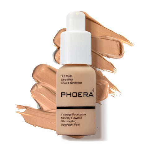 PHOERA Foundation Makeup Naturally Liquid Foundation Full Coverage Mattle Oil-Control Concealer 8 Colors Optional,Great Choice For Gift (#104 Buff Beige)