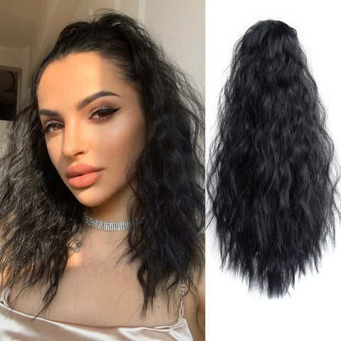 StrRid Black Ponytail Extension, Hair Extensions Ponytail Claw 18" Wavy Curly Fake Hair Synthetic Clip in Ponytail WigDaily Fluffy Pony Tail Blonde Hair Pieces for Women Brown Girls 6 oz-Black