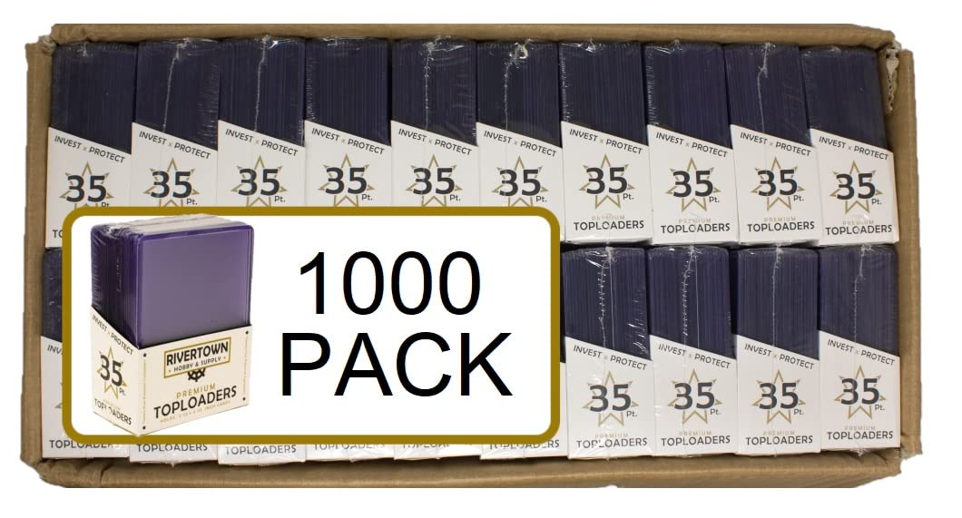 1000 Premium Toploaders, Rivertown Hobby & Supply - 40 cartons of 25 Pack Regular 3x4 toploaders, 35 pt - Top Loader Collector Trading Cards (1000 Toploaders, 40 Packs of 25 Ct. Cartons)
