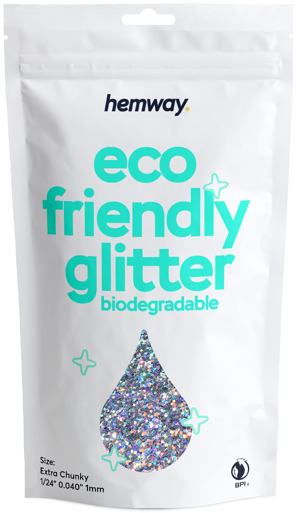 Hemway Eco Friendly Biodegradable Glitter 100g / 3.5oz Bio Cosmetic Safe Sparkle Vegan for Face, Eyeshadow, Body, Hair, Nail and Festival Makeup, Craft - 1/24" 0.04" 1mm - Silver Holographic