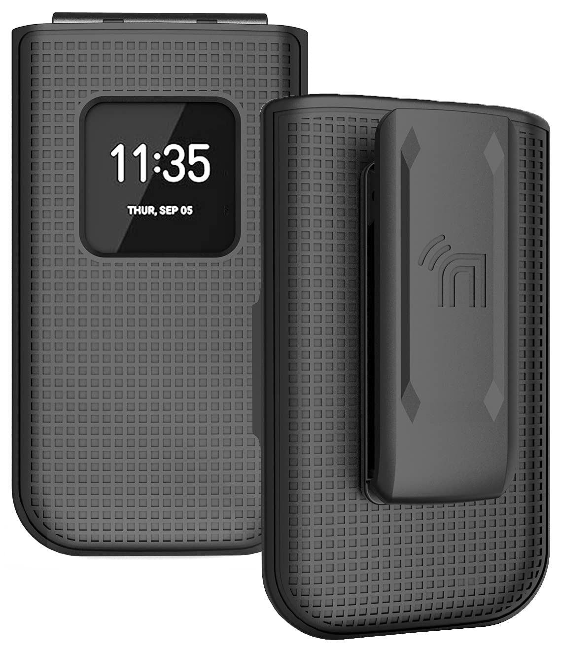 Case with Clip for Nokia 2720 V Flip Phone, Nakedcellphone [Black] Snap-On Hard Shell Cover with [Rotating/Ratchet] Belt Hip Holster Holder for Verizon TA-1295
