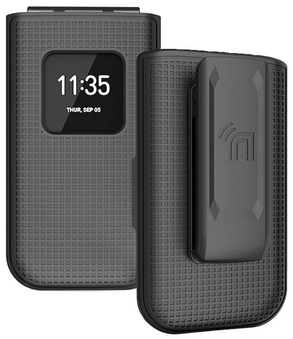 Case with Clip for Nokia 2720 V Flip Phone, Nakedcellphone [Black] Snap-On Hard Shell Cover with [Rotating/Ratchet] Belt Hip Holster Holder for Verizon TA-1295