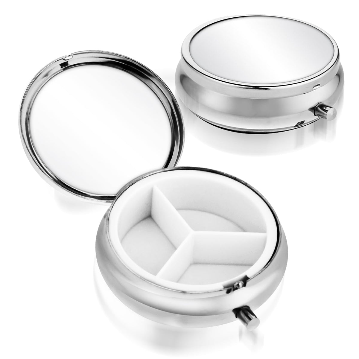 Sibba 3 Compartment Portable Medicine Pill Case, Travel Multi-Functional Moisture Proof Pill Box for Purse & Pocket, Cute Metal Medicine Pill Organizer Box for Vitamins, Fish Oil & Supplements