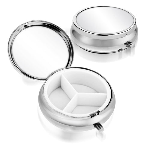Sibba 3 Compartment Portable Medicine Pill Case, Travel Multi-Functional Moisture Proof Pill Box for Purse & Pocket, Cute Metal Medicine Pill Organizer Box for Vitamins, Fish Oil & Supplements