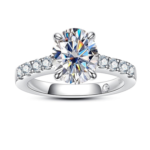AnuClub Oval Cut Moissanite Engagement Rings 4.25cttw D Color VVS1 Round Cut 925 Sterling Silver Solitaire Eternity Wedding Promise Anniversary Band Ring Christmas Gift for Women with Certificate 6.5