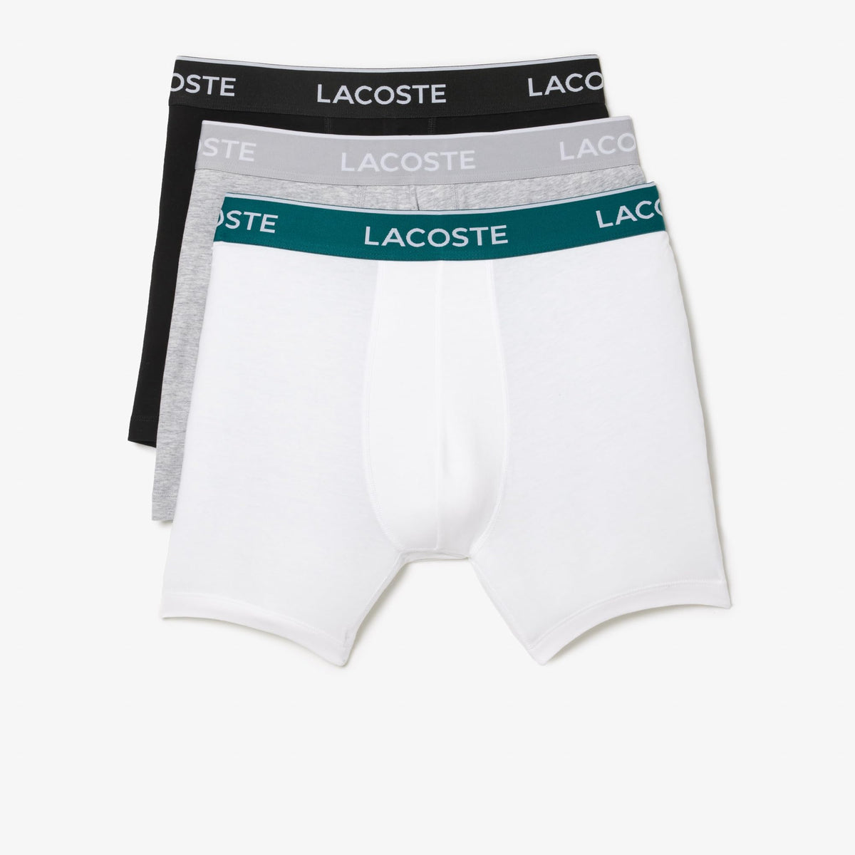 Lacoste Mens Casual Classic 3 Pack Cotton Stretch Boxer Briefs, Black/White/Silver Chine, XX-Large