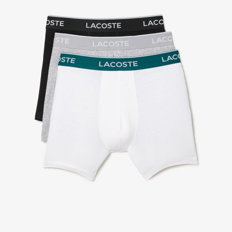 Lacoste Mens Casual Classic 3 Pack Cotton Stretch Boxer Briefs, Black/White/Silver Chine, XX-Large