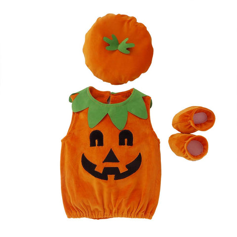 M9ppzzur7 Newborn Baby Girl Boy Halloween Outfits Sleeveless Pumpkin Romper Bodysuit Hat Socks Halloween Costumes 0-3Y (Orange, 0-6 Months)